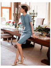 Blue Elegant Ruffle Professional Work Dress - FashionByTeresa